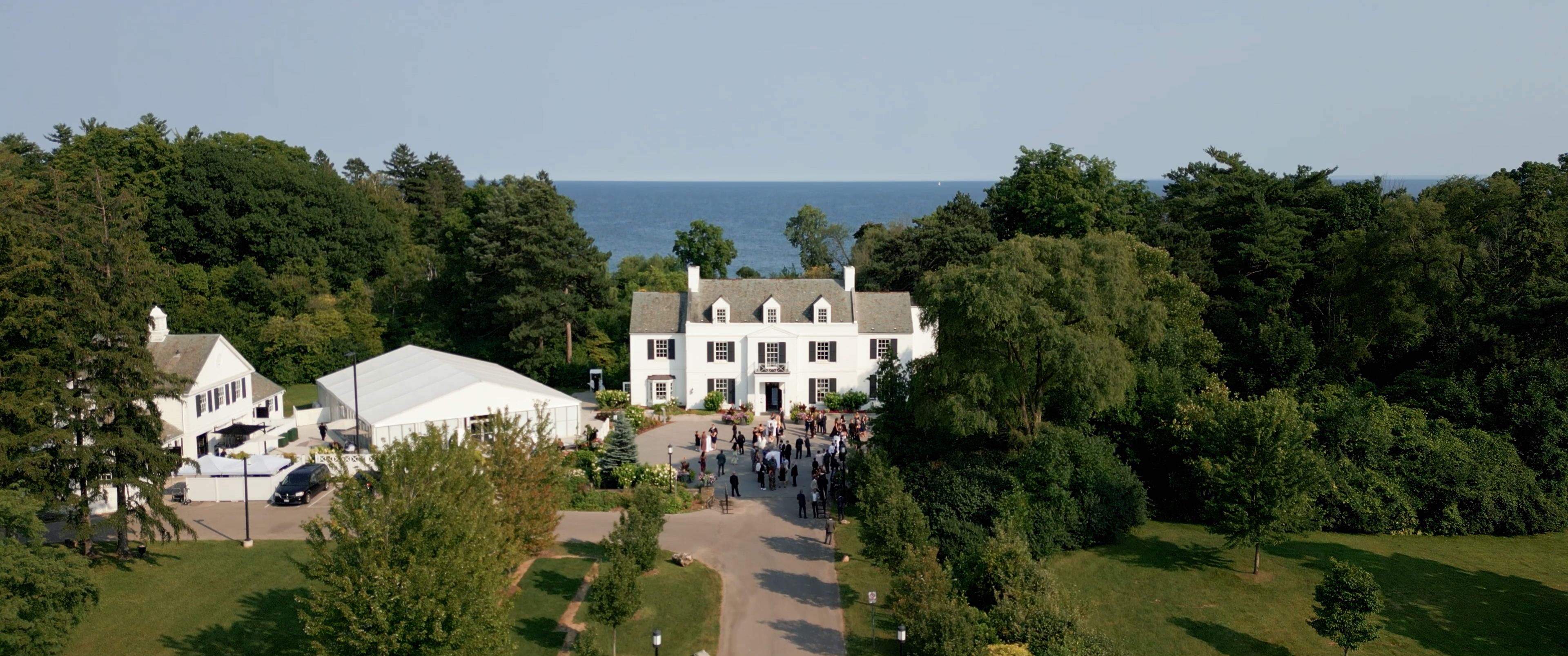Aerial view of waterfront estate