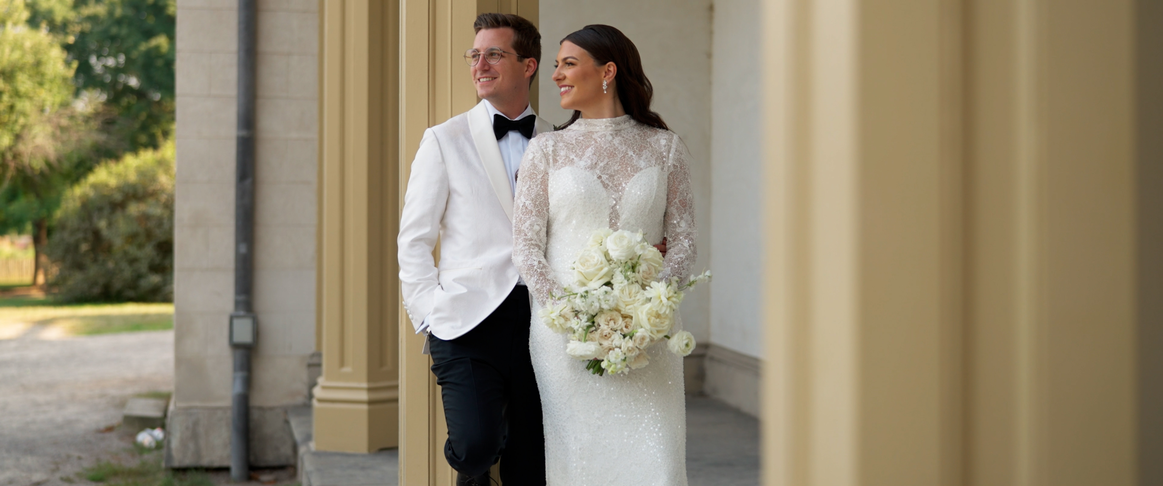 Wedding couple during ceremony at Niagara-on-the-Lake vineyard estate