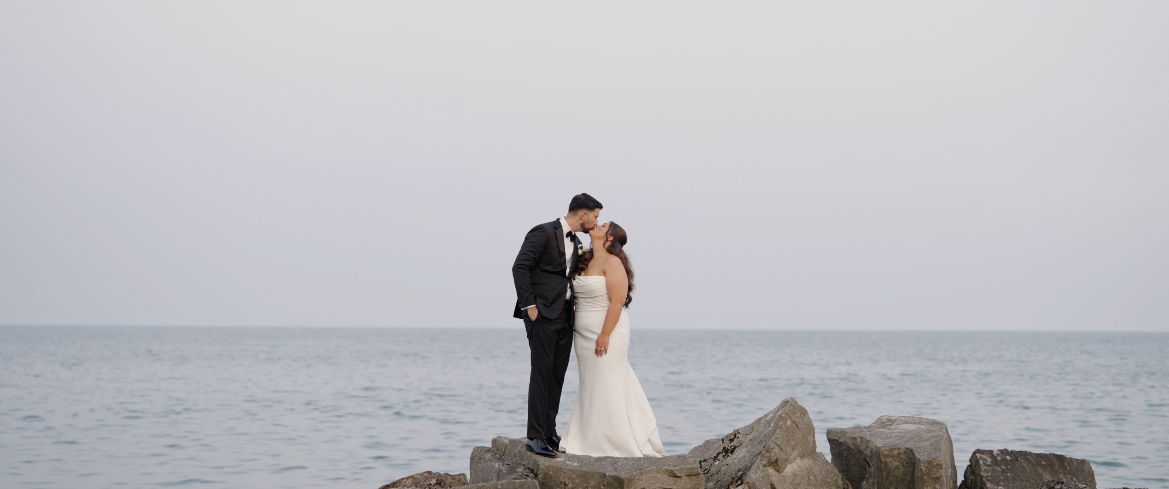 Couple at waterfront, soft light